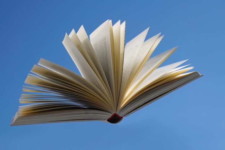 Libro aperto con pagine volanti